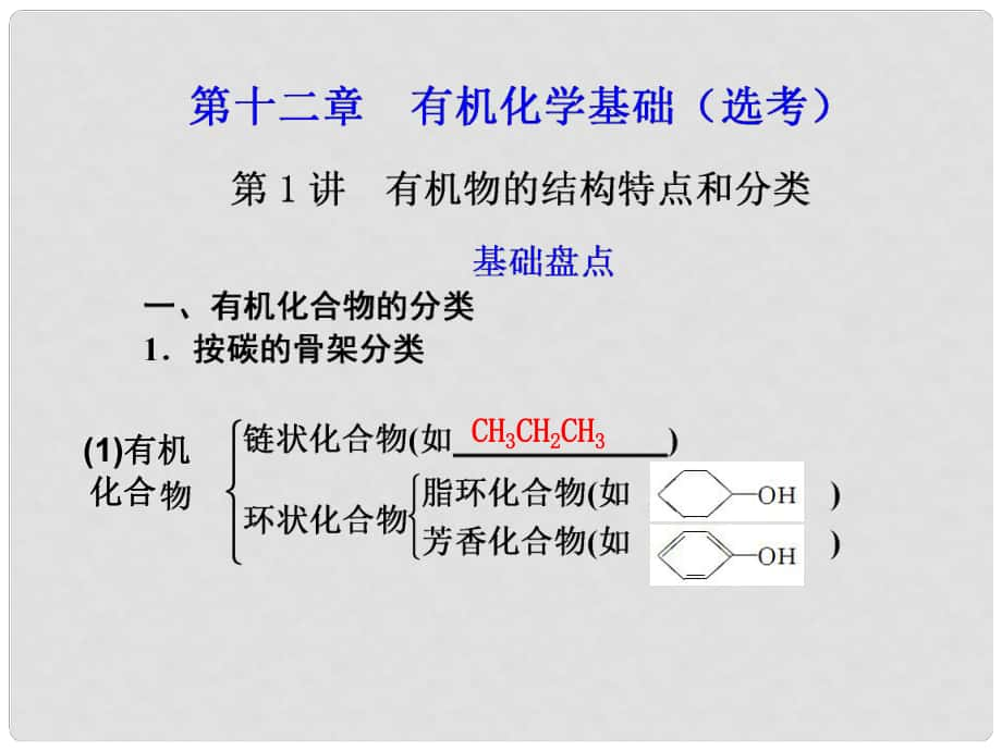 高考化学一轮复习 （选讲）第十二章 第1讲 有机物的结构特点和分类课件_第1页