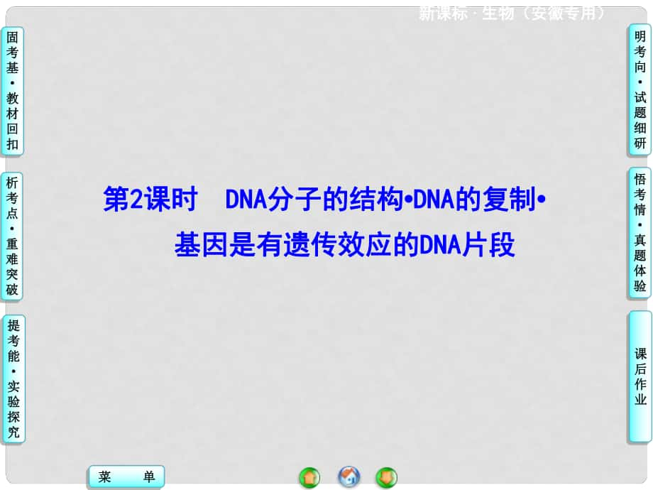 高考生物一輪復(fù)習(xí) 第3、4章 第2課時DNA分子的結(jié)構(gòu) DNA的復(fù)制 基因是有遺傳效應(yīng)的DNA片段課件 新人教版必修2_第1頁
