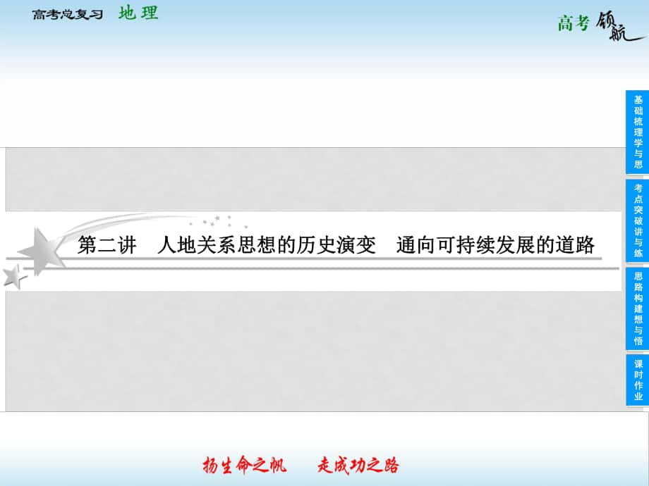高考地理總復習 42 人地關系思想的歷史演變 通向可持續(xù)發(fā)展的道路課件 中圖版必修2_第1頁