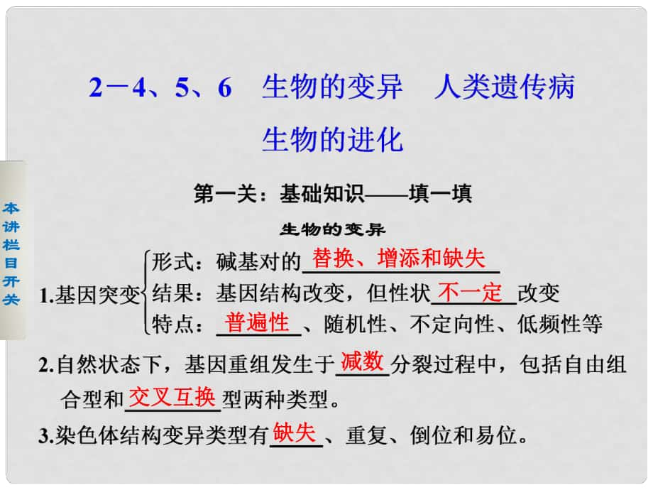 高考生物二輪 第二篇 24、5、6生物的變異 人類遺傳病 生物的進(jìn)化課件_第1頁