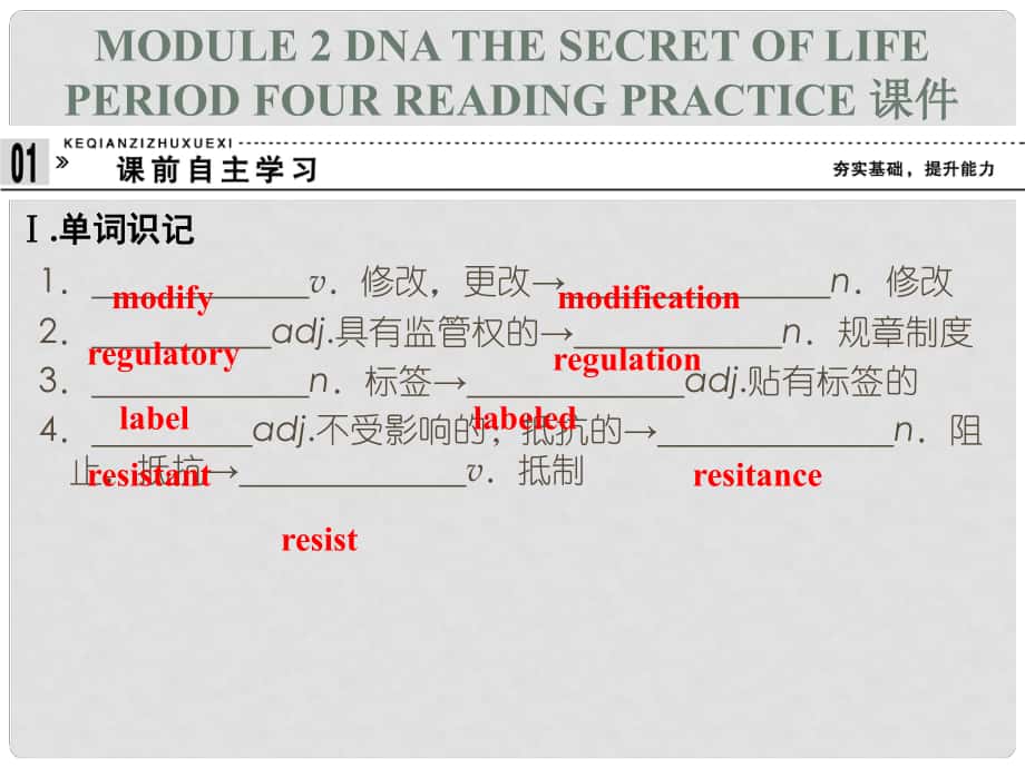 高中英语 Module 2 DNA the secret of life Period Four Reading Practice 课件e课件 外研版选修9_第1页