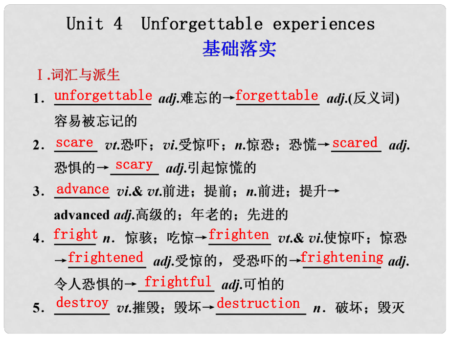 福建省高考英語總復(fù)習 Unit4Unforgettable experiences 課件 新人教版_第1頁