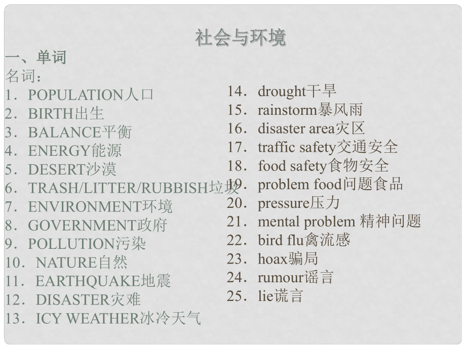 中考英語必備復(fù)習 社會與環(huán)境課件_第1頁