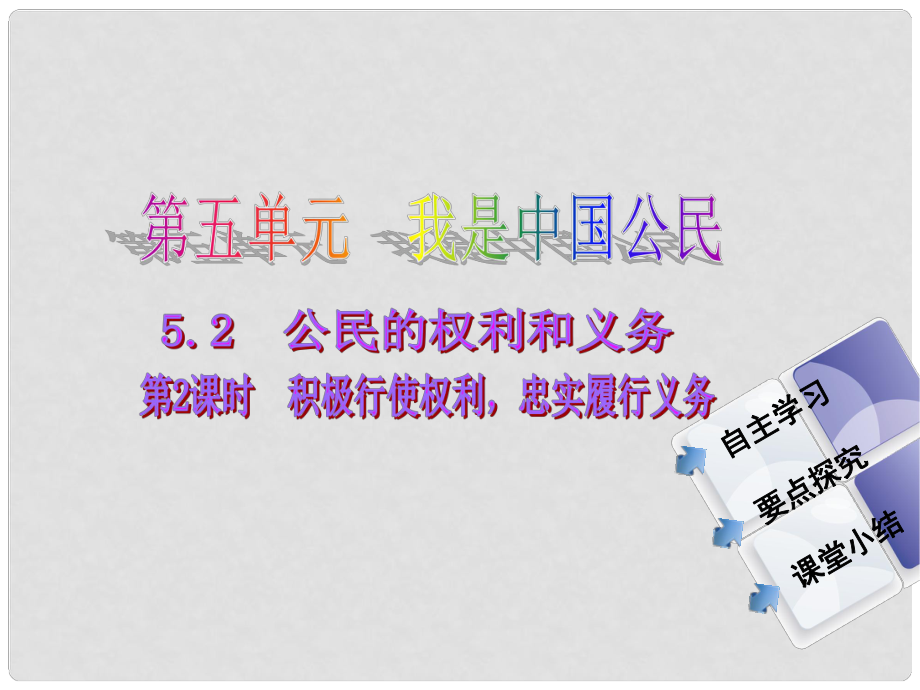 八年級(jí)政治下冊(cè) 第五單元 第二課 公民的權(quán)利和義務(wù) 第2課時(shí) 積極行使權(quán)利忠實(shí)履行義務(wù)同步課件 粵教版_第1頁(yè)