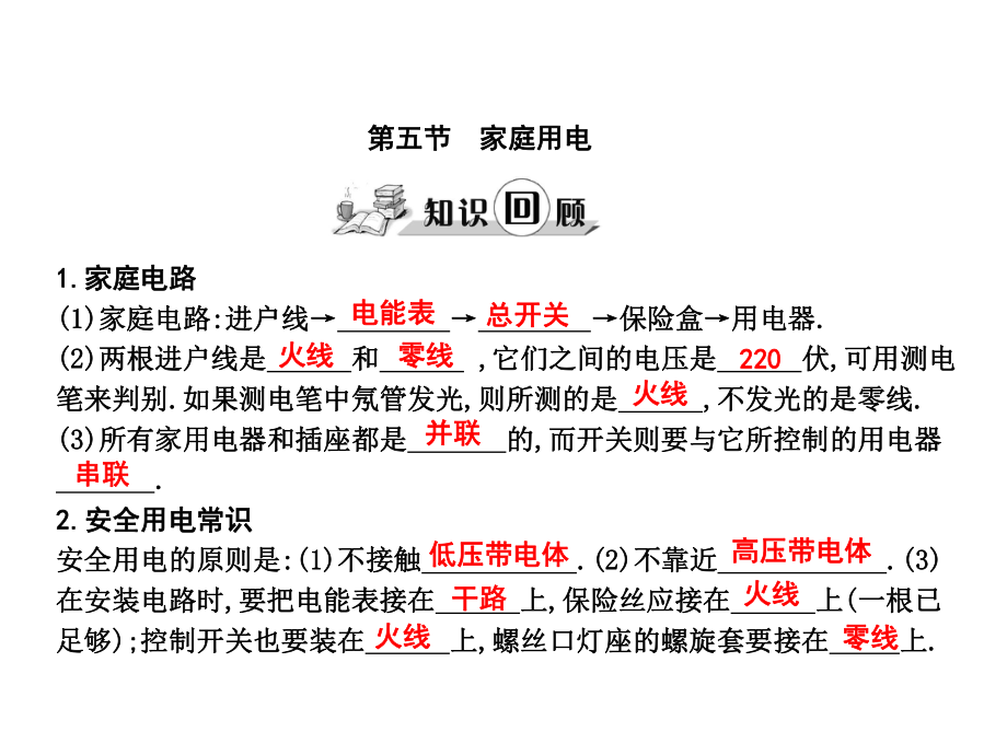 練案九年級(jí)物理全冊(cè) 第15章 探究電路 第5節(jié) 家庭用電課件 （新版）滬科版_第1頁(yè)