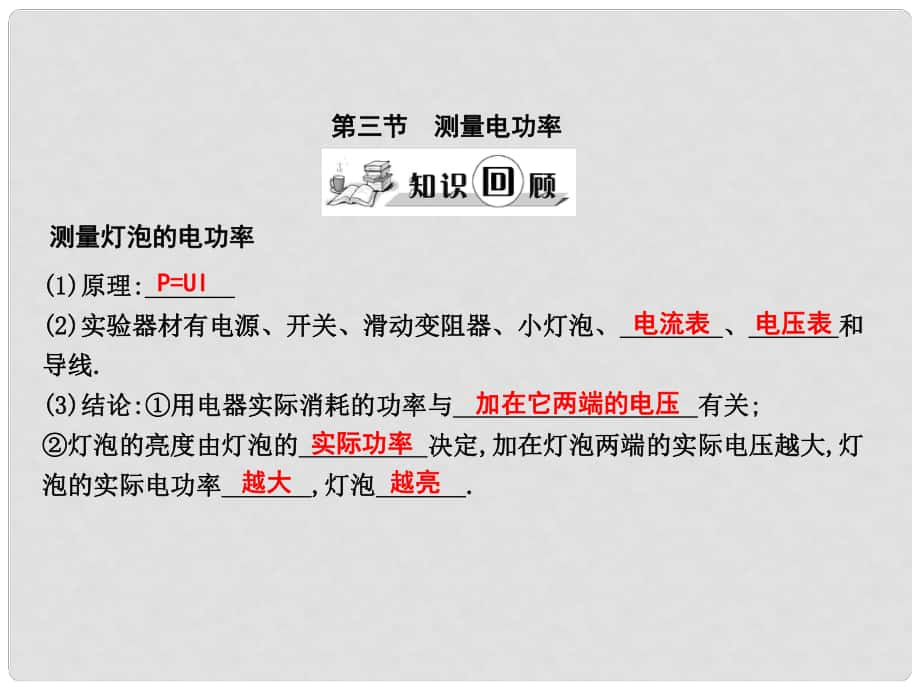 練案九年級(jí)物理全冊(cè) 第16章 電功 電功率 第3節(jié) 測(cè)量電功率課件 （新版）滬科版_第1頁(yè)