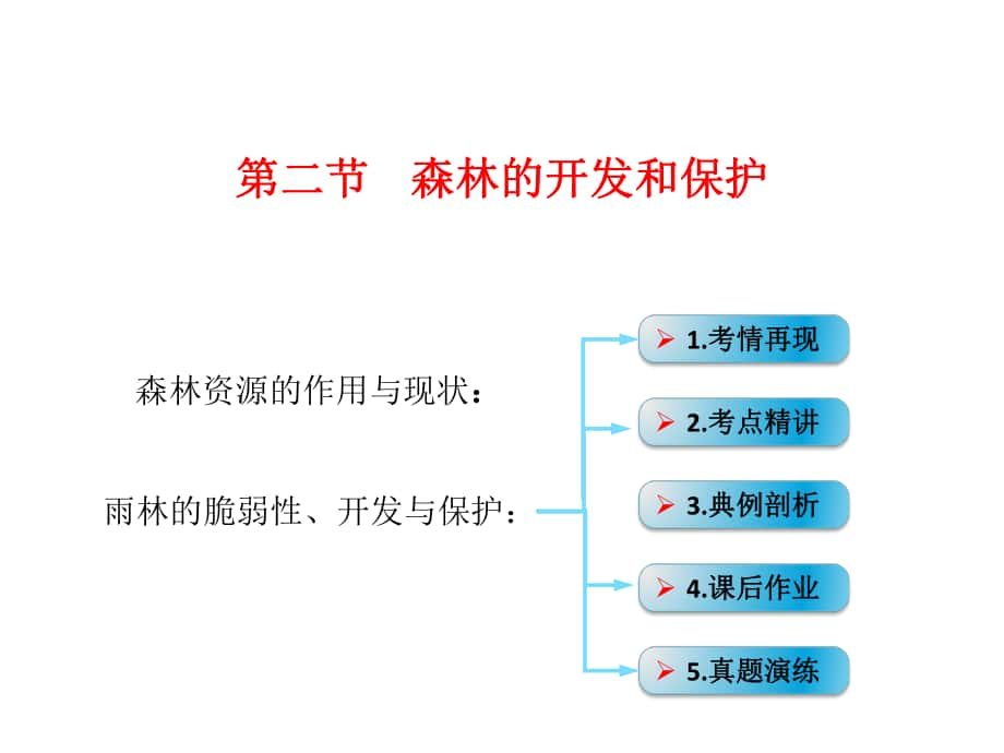 高考地理一輪復(fù)習(xí) 第十四章 區(qū)域地理環(huán)境建設(shè) 第二節(jié) 森林的開發(fā)和保護(hù)課件 新人教版_第1頁