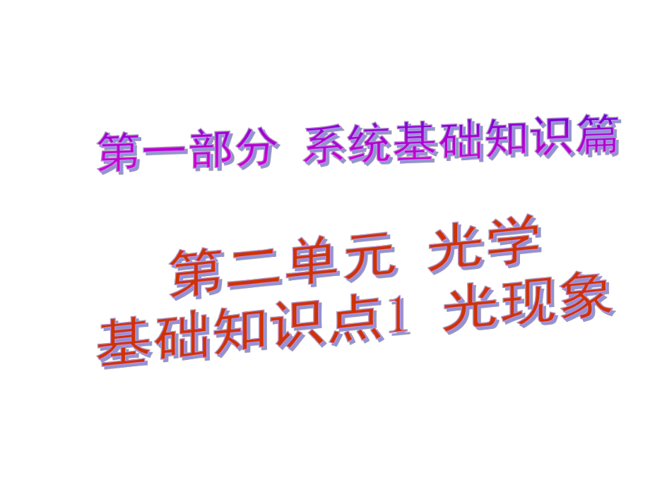 中考解讀（廣州專版）中考物理 第1部分 系統(tǒng)基礎(chǔ)知識(shí)篇 第二單元 光學(xué)（知識(shí)點(diǎn)1）光現(xiàn)象復(fù)習(xí)課件_第1頁(yè)