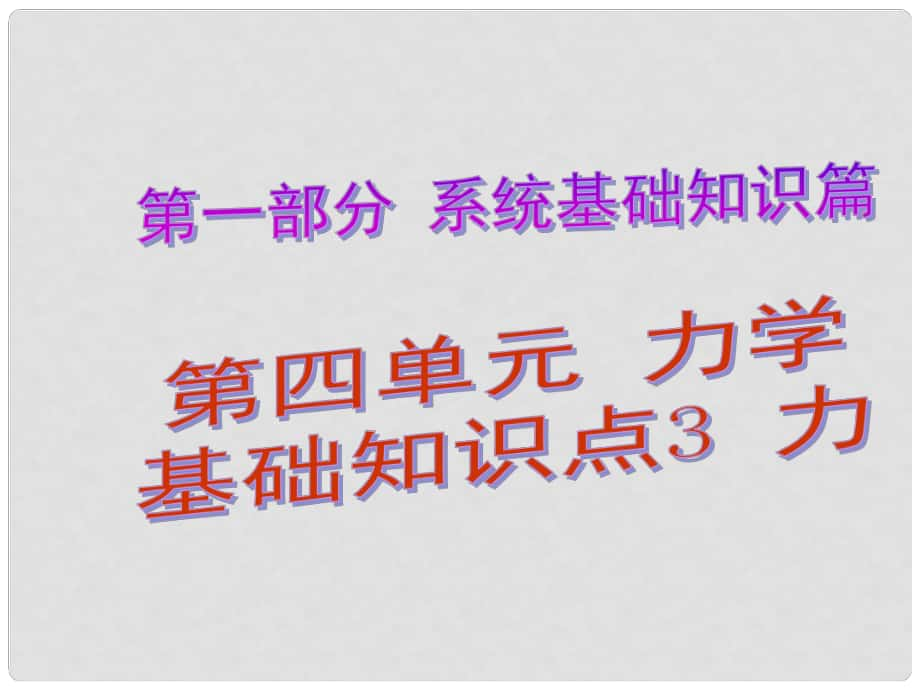 中考解讀（廣州專版）中考物理 第1部分 系統(tǒng)基礎(chǔ)知識篇 第四單元 力學(xué)（知識點3）力復(fù)習(xí)課件_第1頁