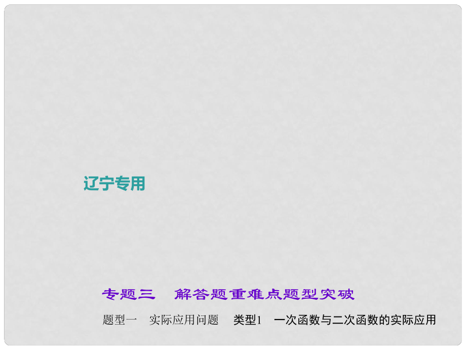 中考数学总复习 专题三 解答题重难点题型突破 题型一 实际应用问题 类型1 一次函数与二次函数的实际应用课件_第1页