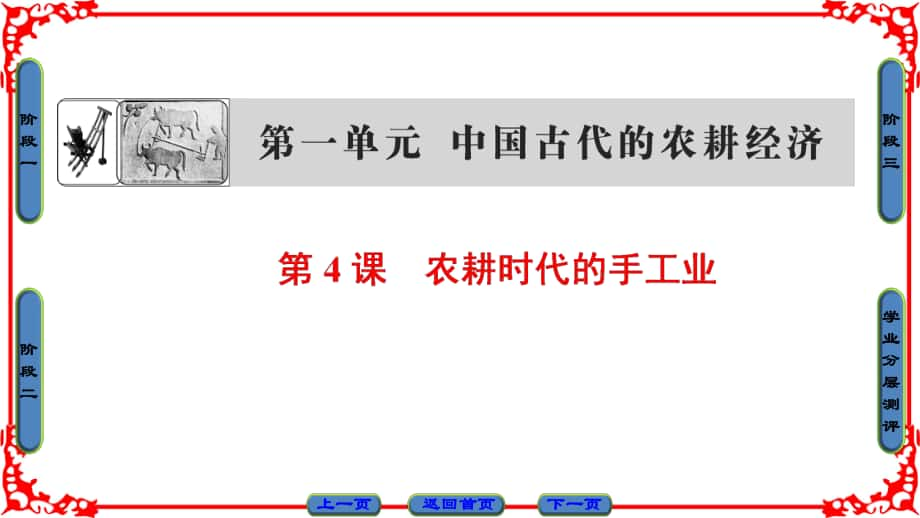 高中歷史 第1單元 中國古代的農耕經(jīng)濟 第4課 農耕時代的手工業(yè)課件 岳麓版必修2_第1頁