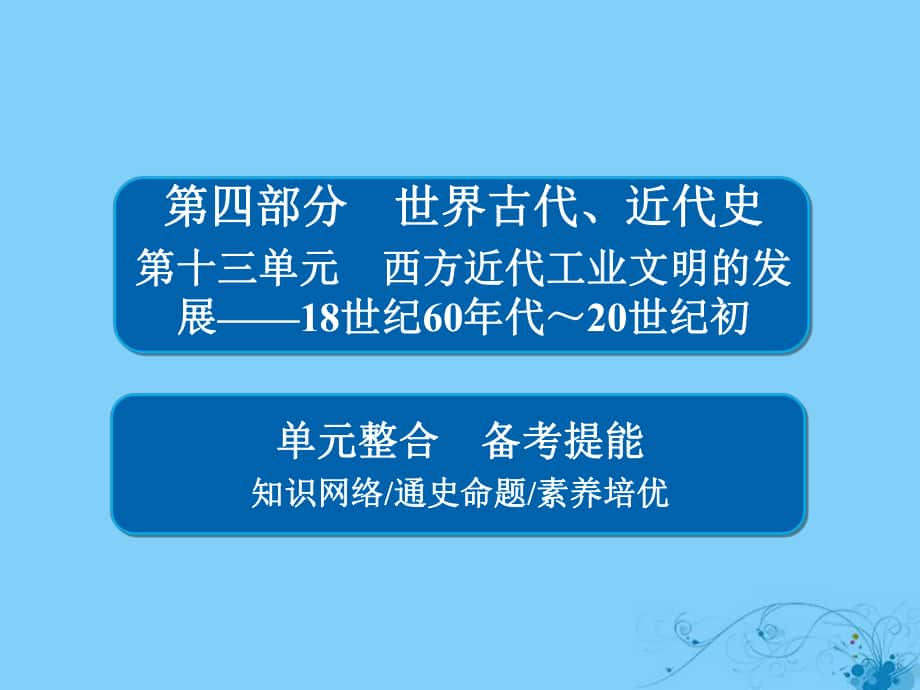 歷史第十三單元 西方近代工業(yè)文明的發(fā)展——18世紀(jì)60年代～20世紀(jì)初單元整合_第1頁(yè)