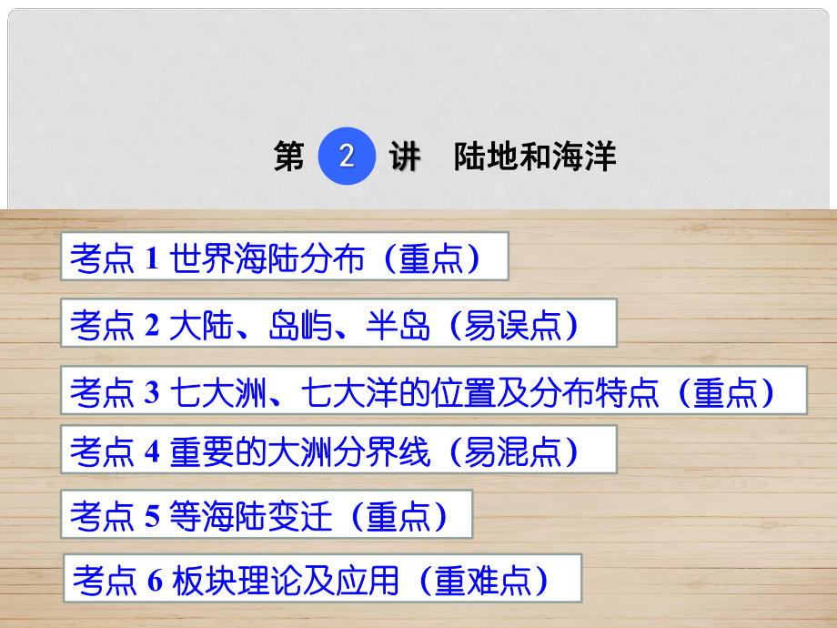 點(diǎn)撥中考中考地理 考點(diǎn)梳理 第2講 陸地和海洋課件 新人教版_第1頁