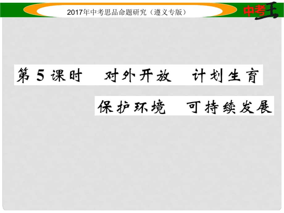 中考政治總復(fù)習(xí) 第一編 教材知識梳理篇 第二單元 了解祖國 愛我中華（第5課時 對外開放 計劃生育 保護環(huán)境 可持續(xù)發(fā)展）課件_第1頁