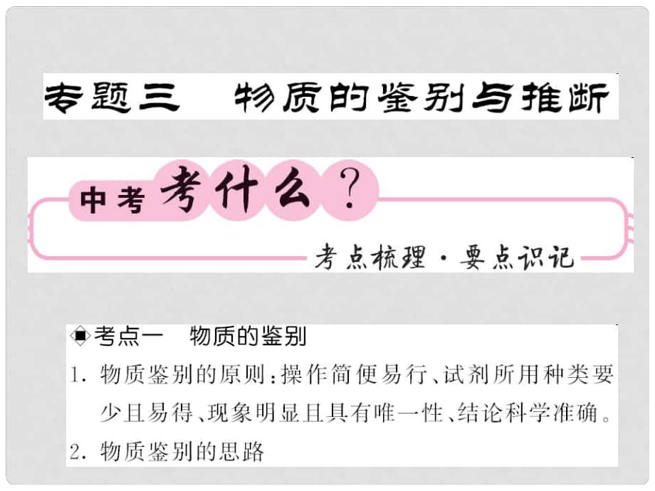 中考化学第二轮复习 专题训练 提升能力 专题三 物质的鉴别与推断教学课件 新人教版_第1页