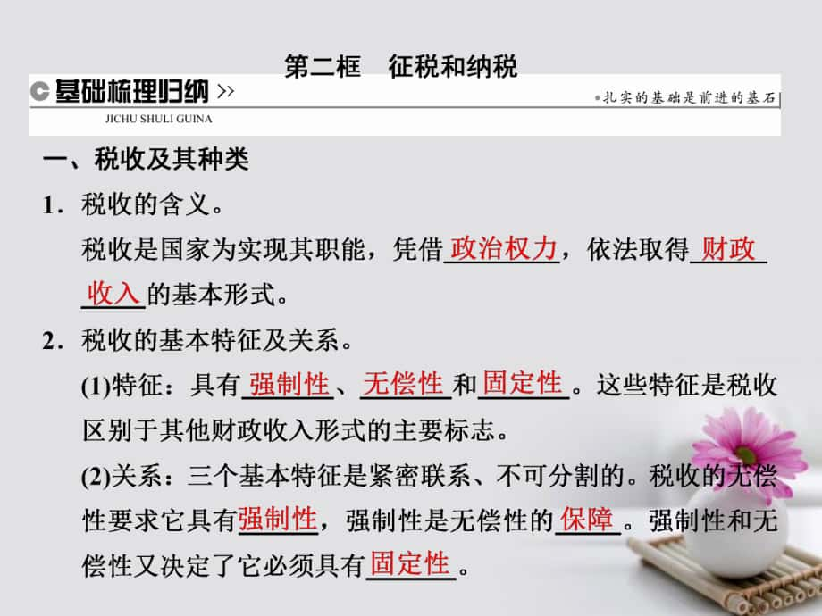 高中政治 第三單元 收入與分配 第八課 財政與稅收 第二框 征稅和納稅課件 新人教版必修[共22頁]_第1頁