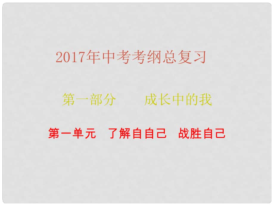 廣東省中考政治總復習 第一部分 第一單元 了解自己 戰(zhàn)勝自己課件_第1頁