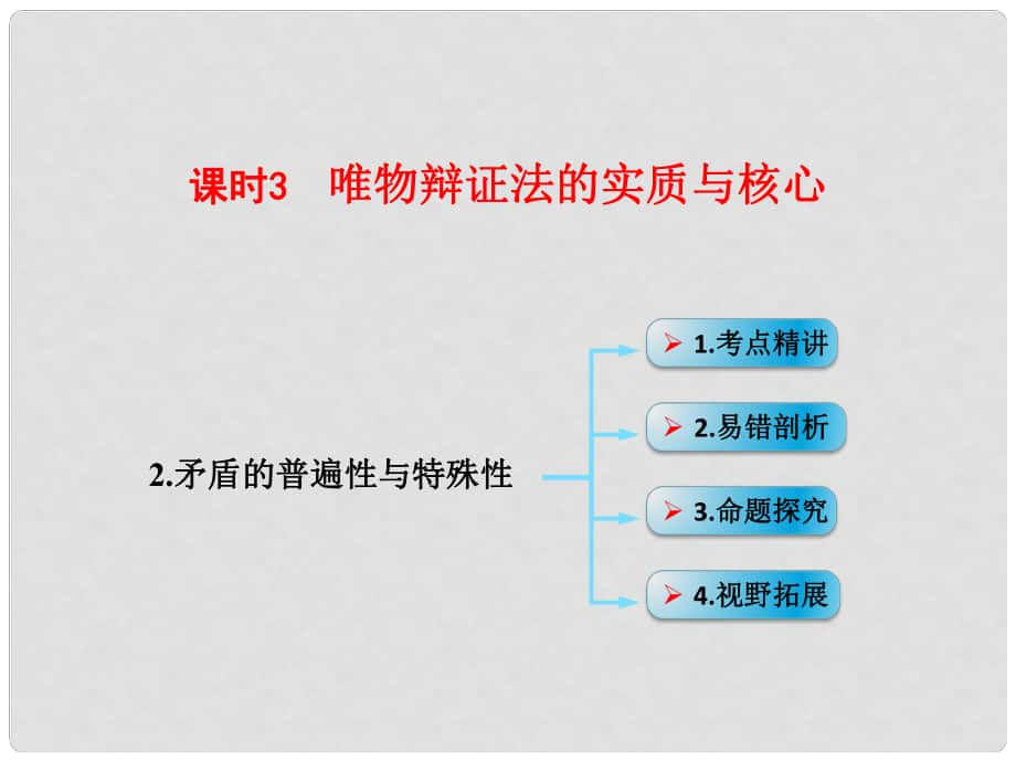 高考政治一輪復習 考點專題 模塊4 單元15 課時3 唯物辯證法的實質(zhì)與核心 考點二 矛盾的普遍性與特殊性課件_第1頁