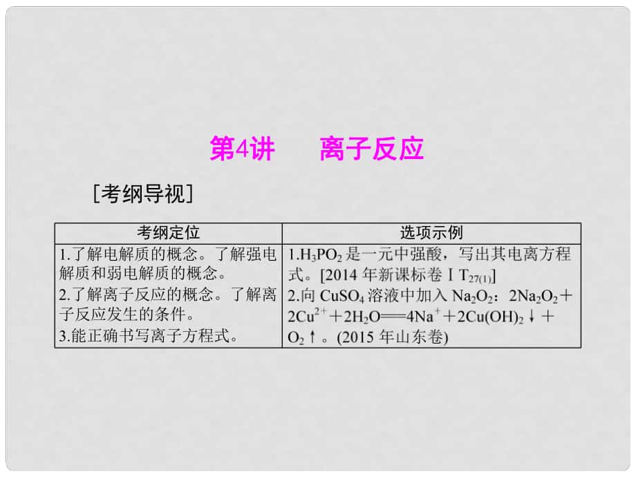 南方新高考高中化學(xué)一輪復(fù)習(xí) 第一單元 第4講 離子反應(yīng)課件_第1頁