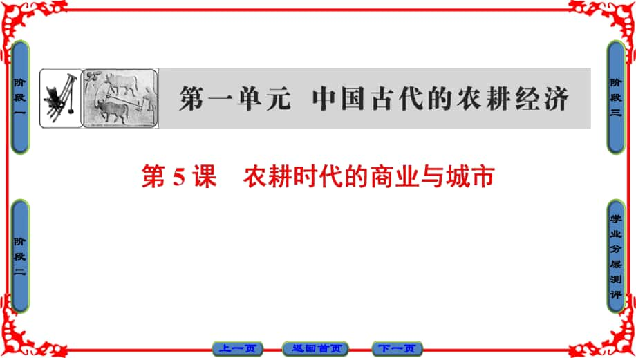 高中歷史 第1單元 中國(guó)古代的農(nóng)耕經(jīng)濟(jì) 第5課 農(nóng)耕時(shí)代的商業(yè)與城市課件 岳麓版必修2_第1頁(yè)