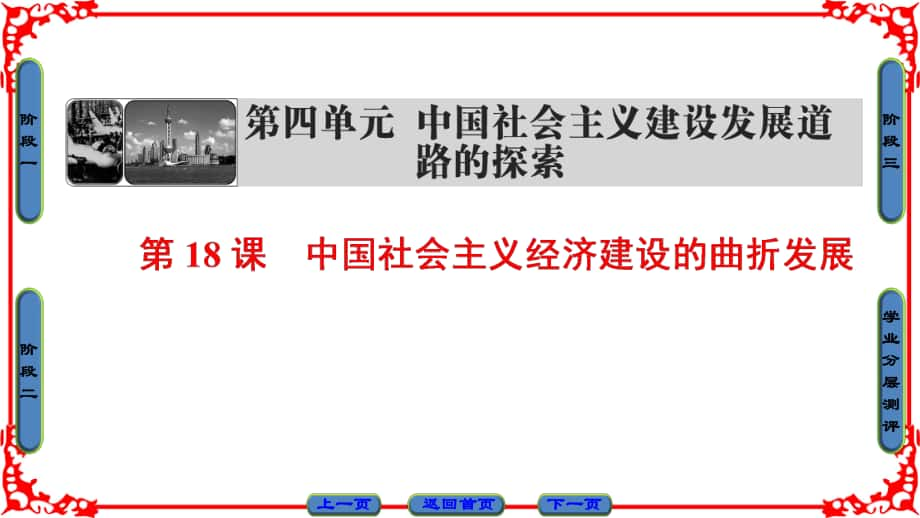 高中歷史 第4單元 中國社會(huì)主義建設(shè)發(fā)展道路的探索 第18課 中國社會(huì)主義經(jīng)濟(jì)建設(shè)的曲折發(fā)展課件 岳麓版必修2_第1頁