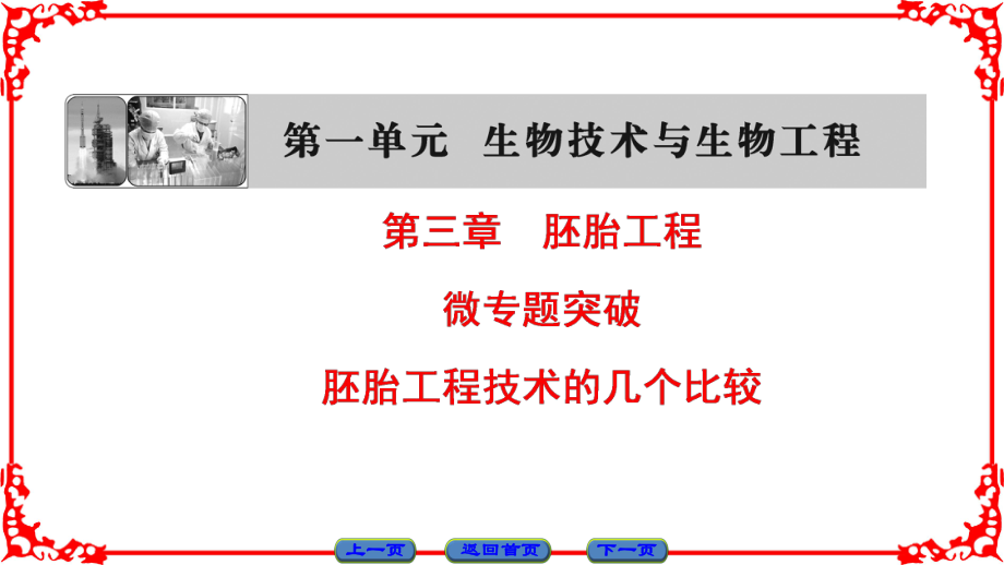 高中生物 第一單元 生物技術(shù)與生物工程 第三章 胚胎工程 微專題突破 胚胎工程技術(shù)的幾個(gè)比較課件 中圖版選修3_第1頁