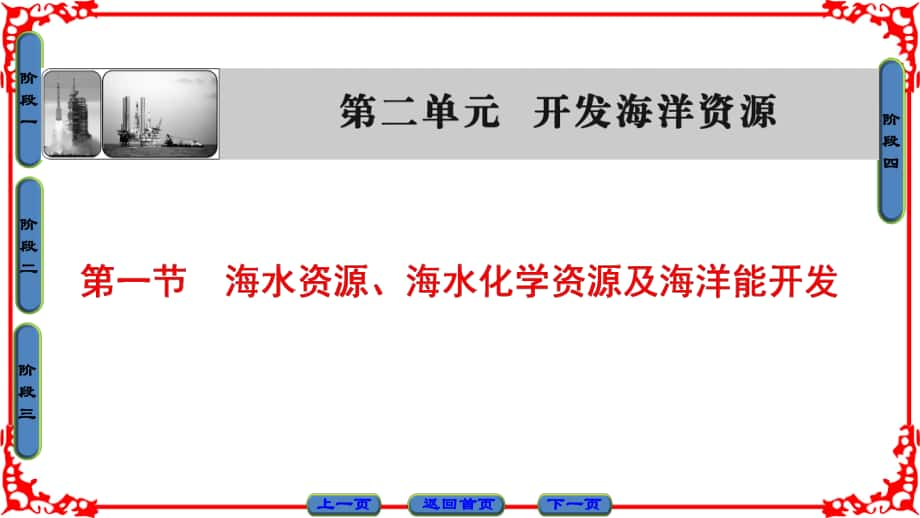 高中地理 第2單元 開(kāi)發(fā)海洋資源 第1節(jié) 海水資源、海水化學(xué)資源及海洋能開(kāi)發(fā)課件 魯教版選修2_第1頁(yè)