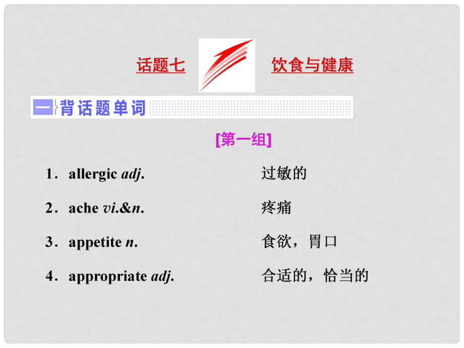 高三英語一輪復(fù)習 話題晨背 專題七 飲食與健康課件 新人教版_第1頁