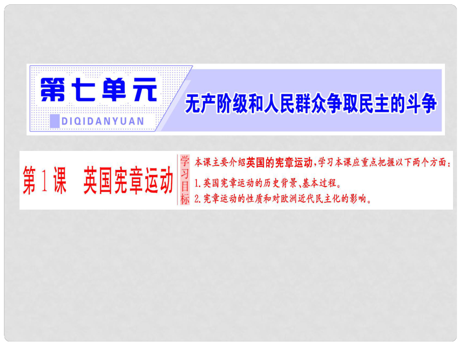 高中历史 第7单元 无产阶级和人民群众争取民主的斗争 第1课 英国宪章运动课件 新人教版选修2_第1页