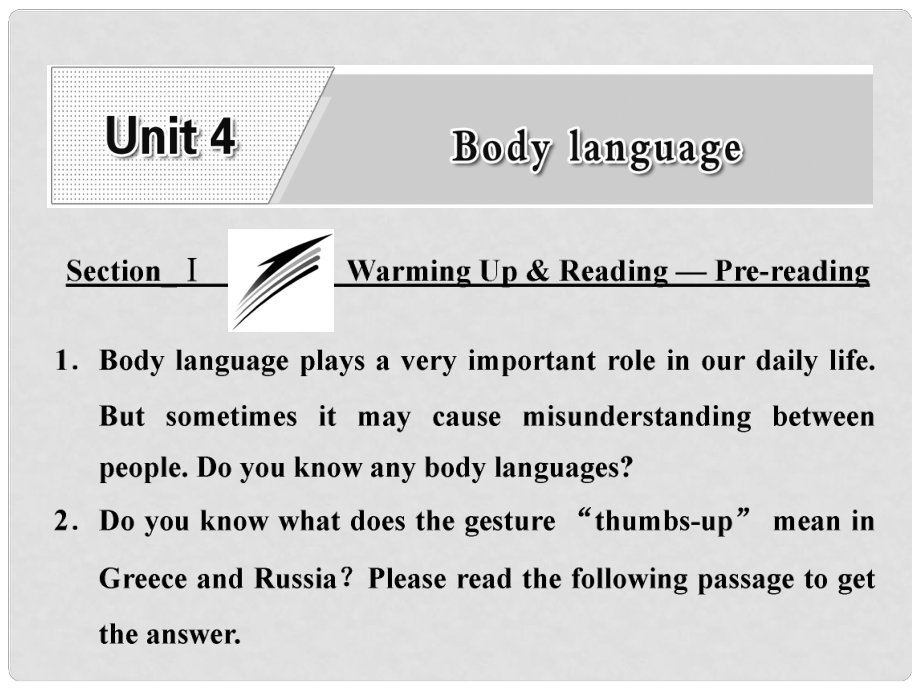 高中英语 Unit 4 Body language Section Ⅰ Warming Up & Reading Prereading课件 新人教版必修4_第1页