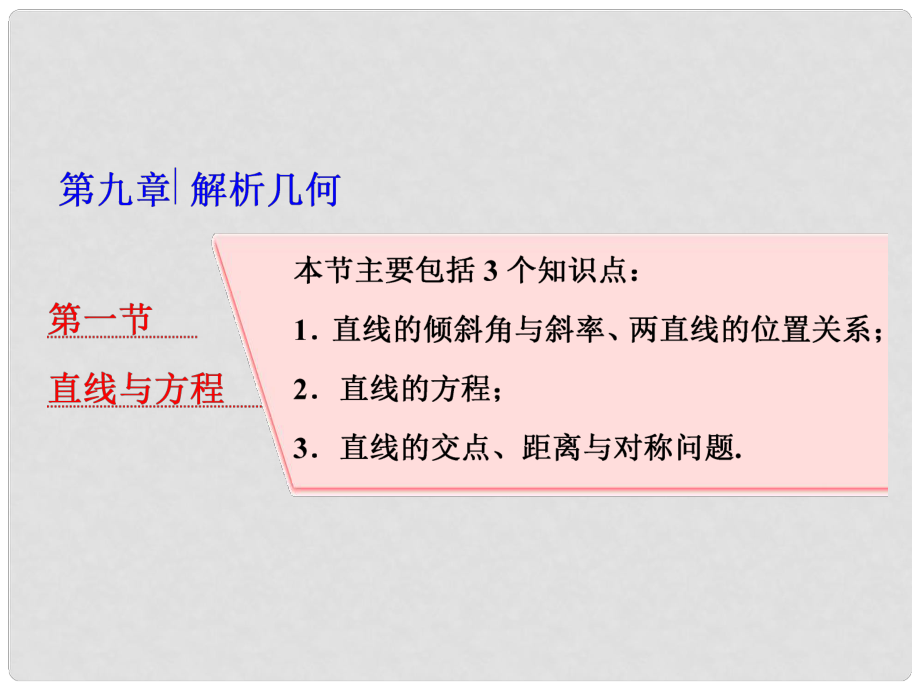 高考數(shù)學大一輪復習 第九章 解析幾何 第一節(jié) 直線與方程課件 理_第1頁