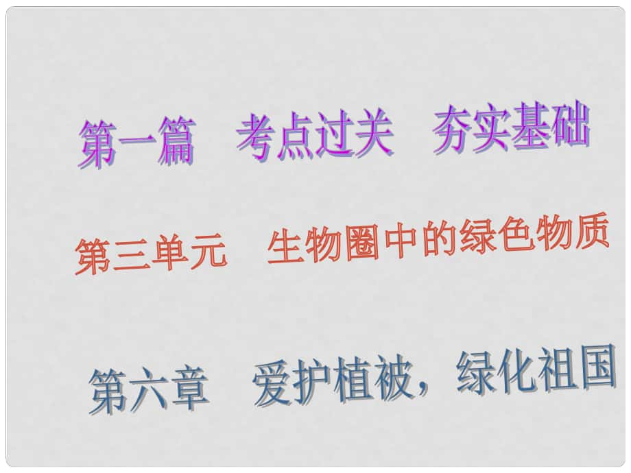 廣東省深圳市中考生物總復習 第三單元 第六章 愛護植被綠化祖國課件_第1頁