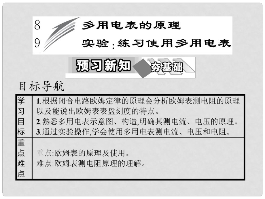 高中物理 第二章 恒定電流 8 多用電表的原理 9 實驗 練習(xí)使用多用電表課件 新人教版選修31_第1頁