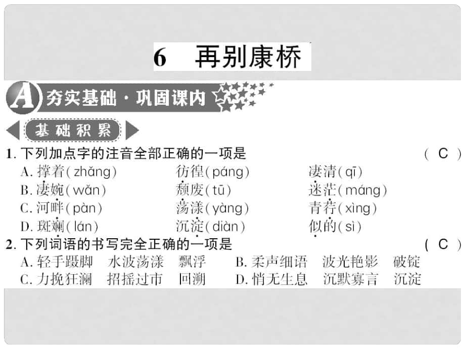 廣西桂林市九年級語文下冊 第二單元 6 再別康橋習(xí)題課件 語文版_第1頁