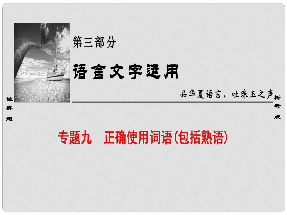 高考語文大一輪復(fù)習(xí) 第3部分 語言文字運用 專題9 正確使用詞語（包括熟語）Ⅰ 成語正誤辨析7角度課件_第1頁