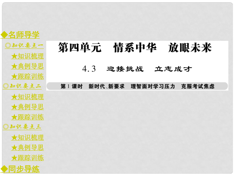 九年級政治全冊 第四單元 情系中華 放眼未來 4.3 迎接挑戰(zhàn) 立志成才（第1課時(shí)）課件 粵教版_第1頁