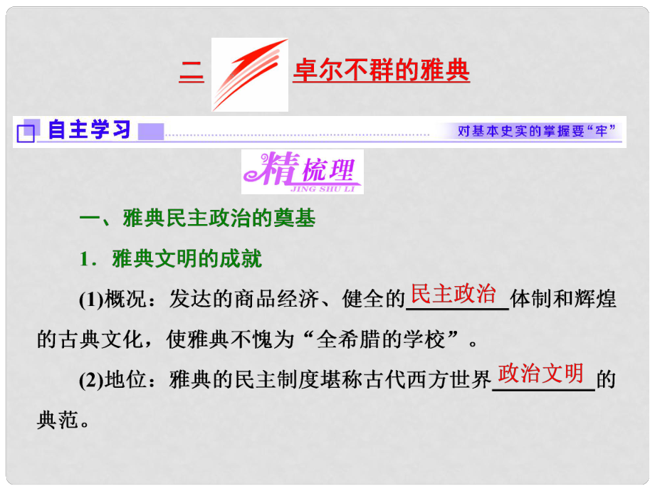 高中歷史 專題六 二 卓爾不群的雅典課件 人民版必修1_第1頁