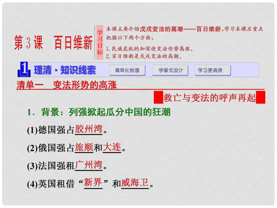 高中歷史 第9單元 戊戌變法 第3課 百日維新課件 新人教版選修1_第1頁