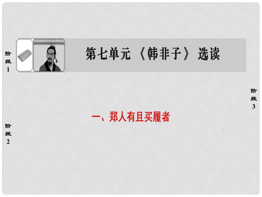 高中語文 第7單元《韓非子》選讀 一 鄭人有且買履者課件 新人教版選修《先秦諸子選讀》_第1頁