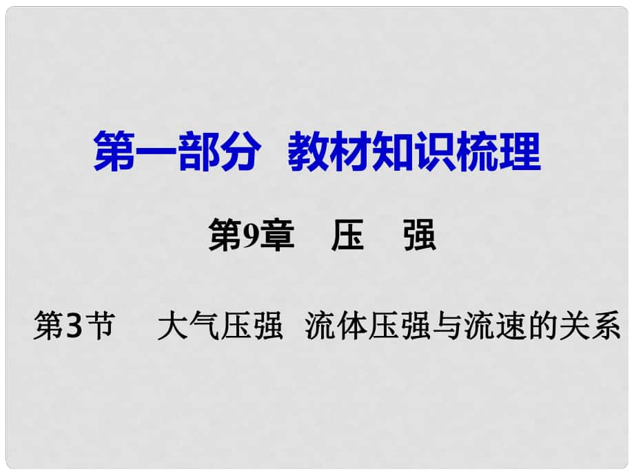 湖南省中考物理 第一部分 教材知識梳理 第9章 壓強 第3節(jié) 大氣壓強 流體壓強與流速的關(guān)系課件_第1頁