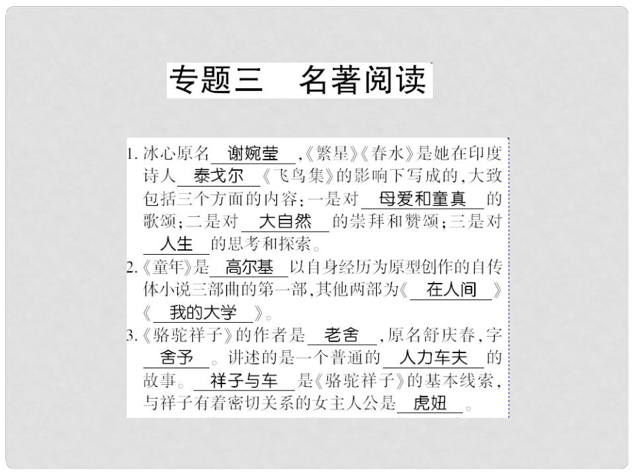 貴州省遵義市九年級語文上冊 小專題復(fù)習三 名著閱讀習題課件 語文版_第1頁