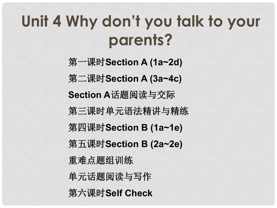 八年級(jí)英語(yǔ)下冊(cè) 隨堂特訓(xùn) Unit 4 Why don’t you talk to your parents課件 （新版）人教新目標(biāo)版_第1頁(yè)