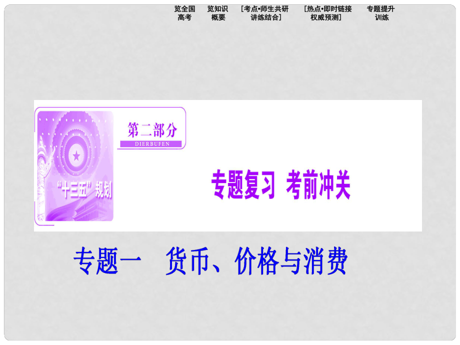 高考政治二輪復(fù)習(xí) 第二部分 專題復(fù)習(xí) 考前沖關(guān) 專題一 貨幣、價(jià)格與消費(fèi)課件_第1頁
