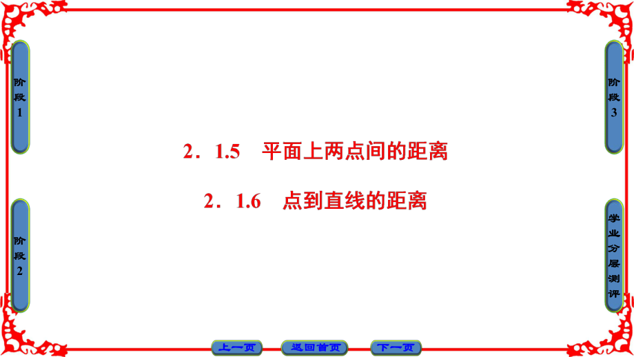 高中數(shù)學 第二章 平面解析幾何初步 2.1.5 平面上兩點間的距離 2.1.6 點到直線的距離課件 蘇教版必修2_第1頁