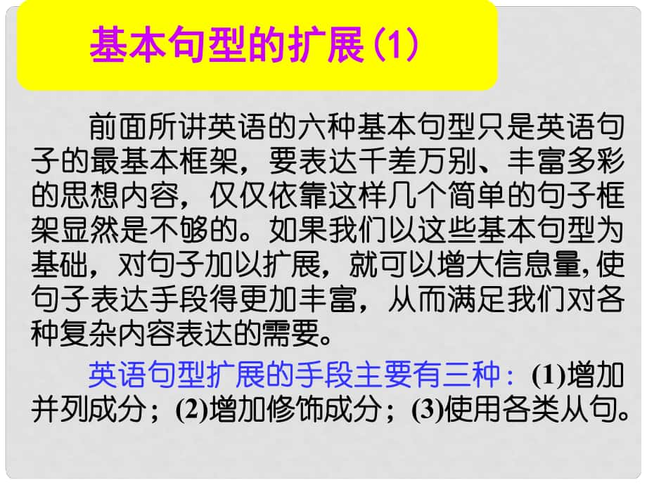 名师指津高考英语总复习 第一部分 基本句型的扩展课件1 新人教版_第1页