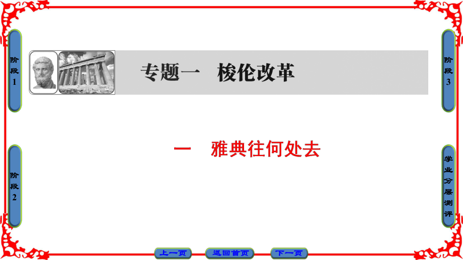 高中歷史 專題一 梭倫改革 一 雅典往何處去課件 人民版選修1_第1頁(yè)