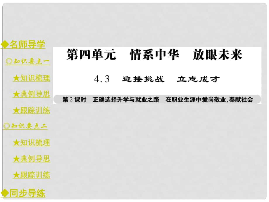 九年級政治全冊 第四單元 情系中華 放眼未來 4.3 迎接挑戰(zhàn) 立志成才（第2課時）課件 粵教版_第1頁