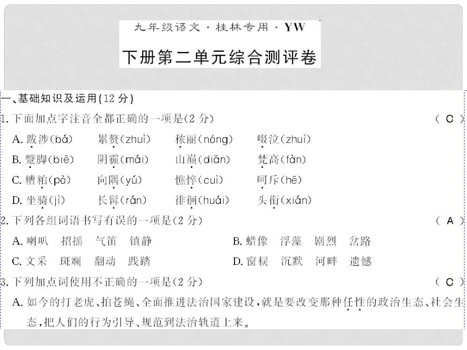 廣西桂林市九年級語文下冊 第二單元測評卷課件 語文版_第1頁