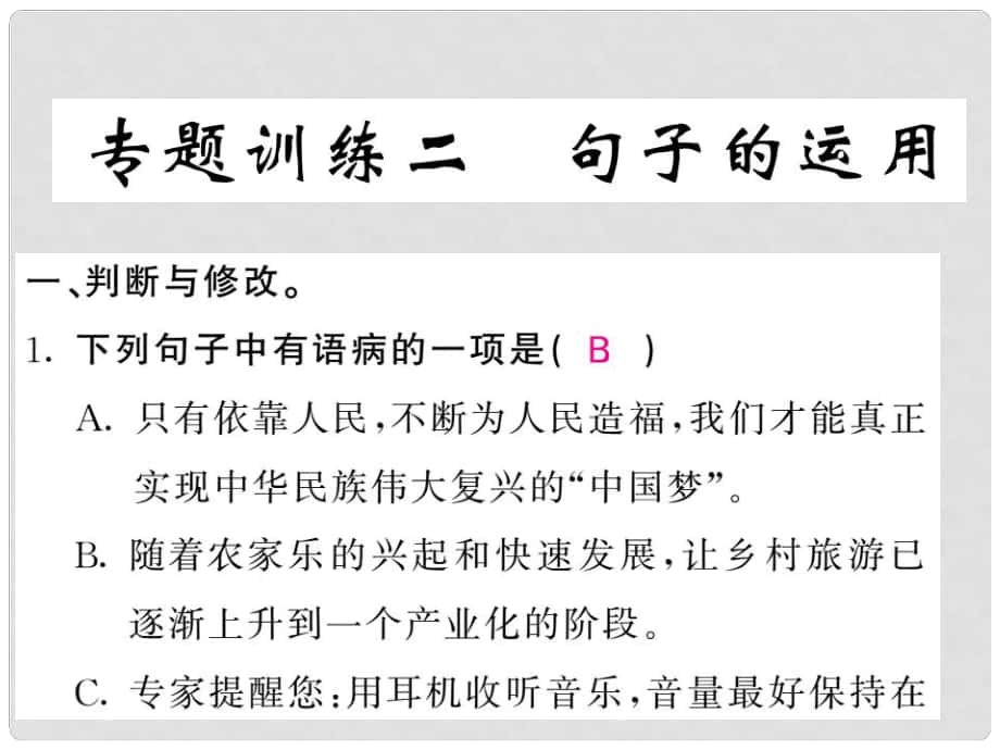 九年級語文上冊 專題復(fù)習(xí)兩周通 專題二 句子的運(yùn)用課件 蘇教版_第1頁