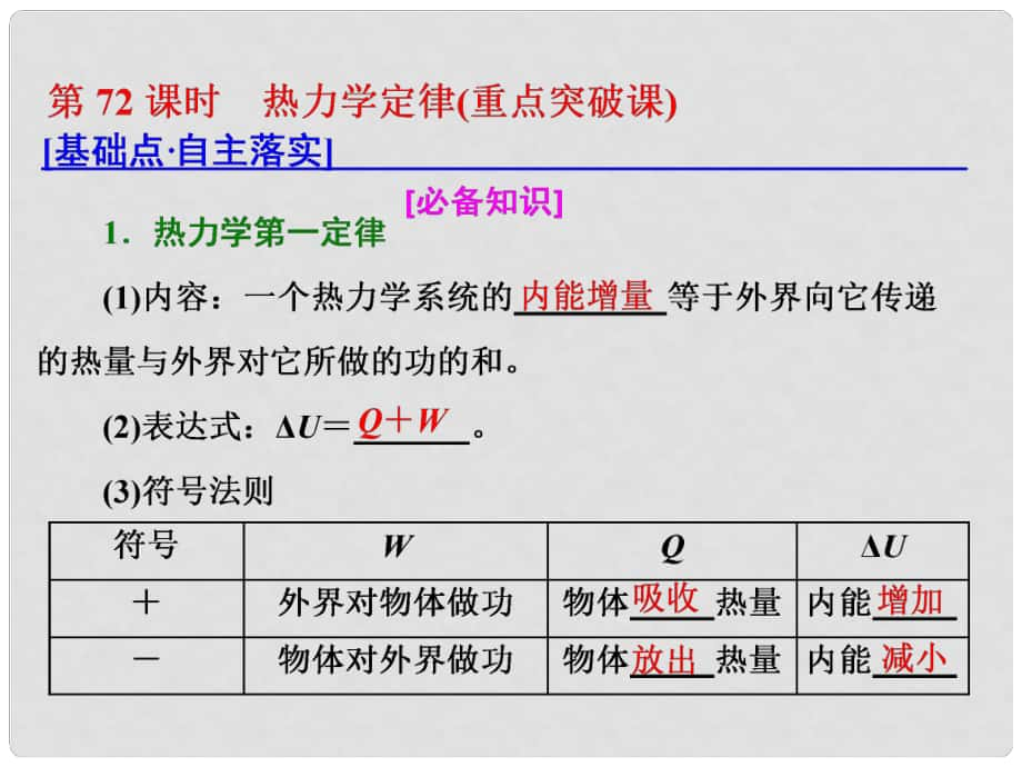 高考物理總復(fù)習(xí) 第十三章 熱學(xué) 第72課時(shí) 熱力學(xué)定律（重點(diǎn)突破課）課件 選修33_第1頁